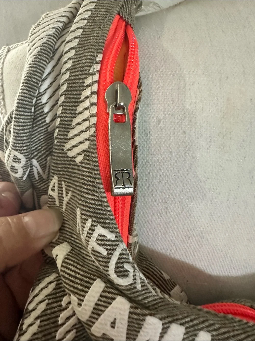 Robin Ruth Canvas Tote in Coral & Gray with Gold Logo
